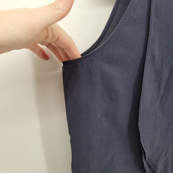 Theory womens Large Blue Elmali Classic 100% silk sleeveless layered blouse - Picture 2 of 8